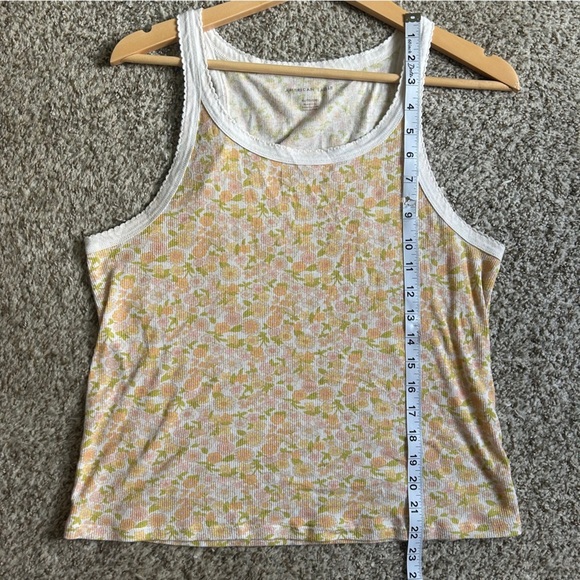 American Eagle Outfitters Floral Tank Top Cream Orange Lightweight Summer Ribbed - Picture 5 of 5